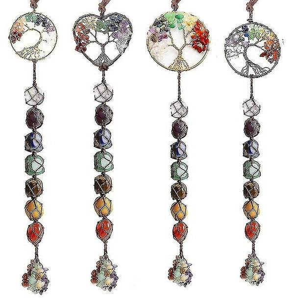 Adorno colgante de árbol de la vida de Chakra de cristal, decoración de habitación Bohemia, accesorios estéticos para decoración del hogar, regalos de piedra de la suerte Feng Shui