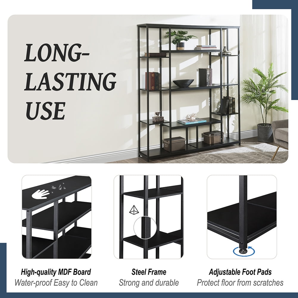 Resenkos 5 Tier Tall Industrial Bookcase Wood Metal Frame Standing Book Shelf, Display Bookshelves Storage Organizer,Black Resenkos 5 Tier Tall Industrial Bookcase Wood Metal Frame Standing Book Shelf, Display Bookshelves Storage Organizer,Black