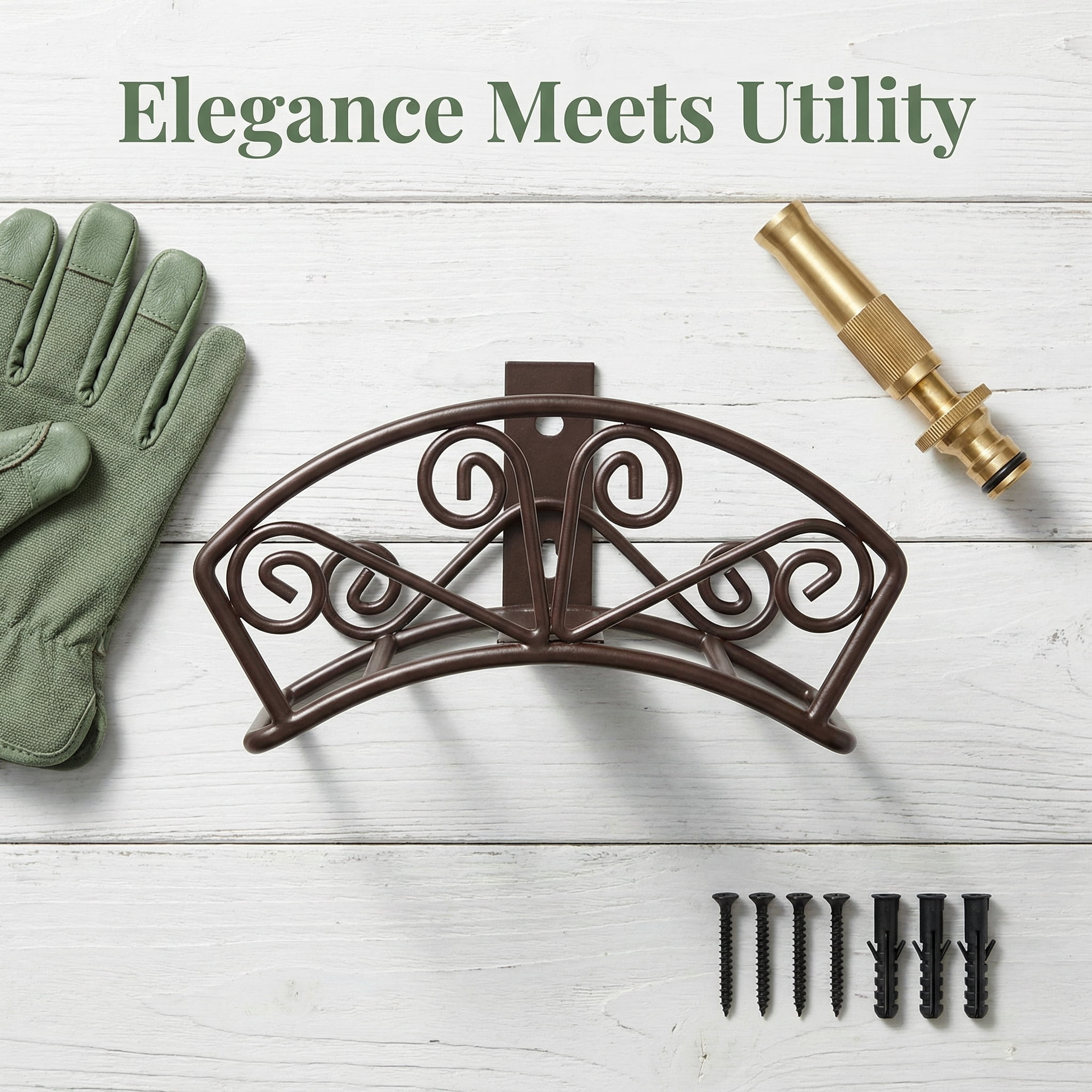 Garden Hose Holder Heavy Duty Water Hose Holder Solid Metal Hoses Hanger Wall Mount Decorative Durable Garden Hoses Storage Hose Reel Hose Organizer for Outside Yard, Bronze