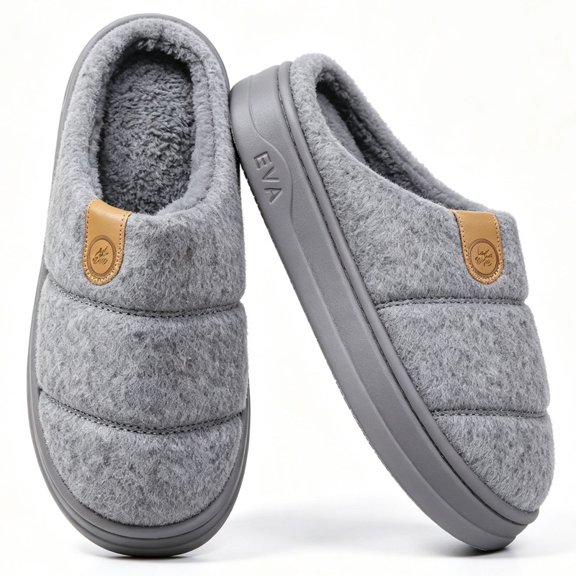 Knivor Quilted Fuzzy Open Back House Slippers for Men Winter Warm Platform Non Slip Cozy Lined Indoor Bedroom Slippers Large Size