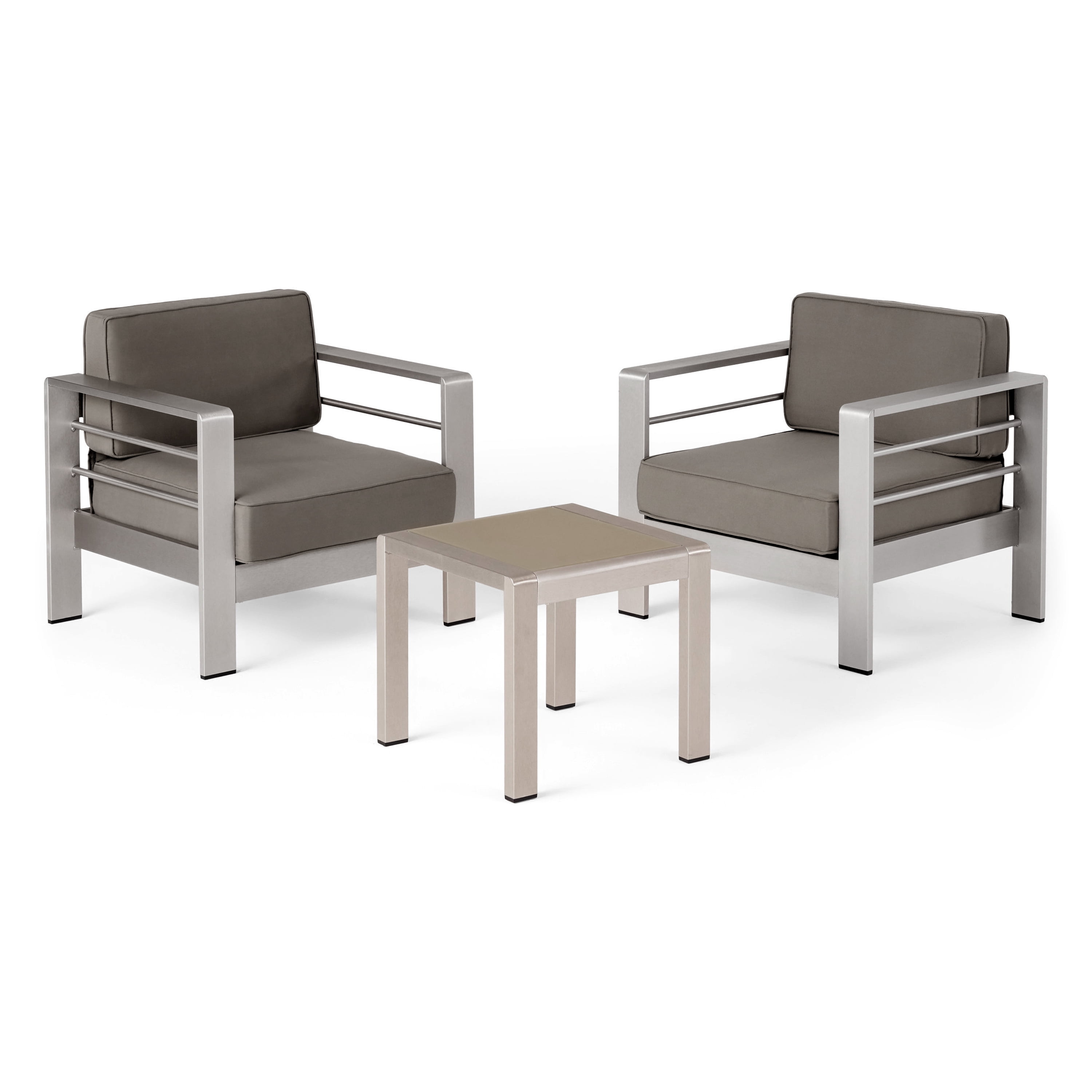 Miller Coral Outdoor 2 Seater Club Chair and Table Set, Silver and Khaki