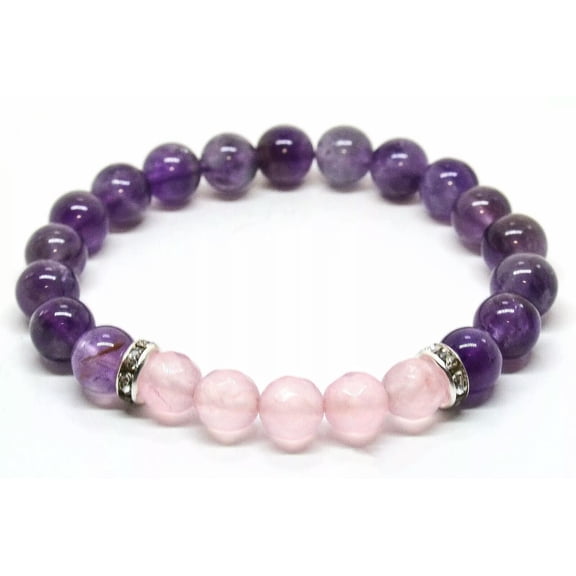 HOOUN Natural 8mm Amethyst Faceted Rose Quartz Stress Relief Gemstone Bracelet Chakra