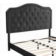 thumbnail image 5 of Upholstered Queen Bed in Black Velvet - Curve Design with Button Tufting - Stable Wooden Structure - LED Lights for Bedroom - Easy Assembly, 5 of 12