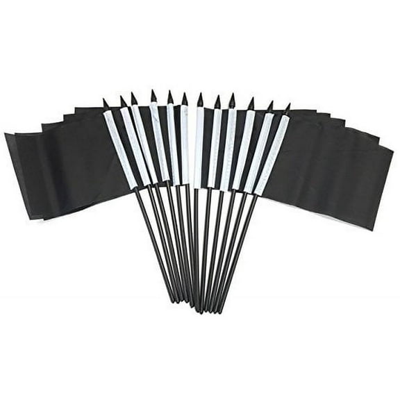 PACK of 12 4"x6" Solid Black Miniature Desk & Table Flags, 1 Dozen 4"x 6" Black Small Mini Stick Flags