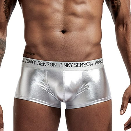 

Seamless Underwear For Women Men s Summer New Painted Fashionable Flat-Angle Patent Leather Panties Silver L