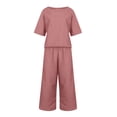 thumbnail image 4 of Bmisegm Women 2 Piece Linen Outfit Sets Cotton Short Sleeve Shirt Wide Leg Trousers Pant Two Pieces Tracksuit 2 Piece Sets Women Outfit XXXXL, 4 of 5