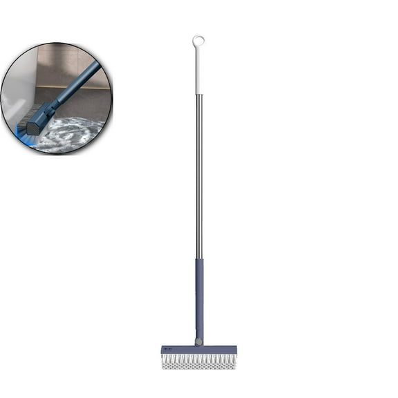 VQPeo Stiff Bristle Floor Scrubber, 180° Rotating Grout Cleaner Brush, Dual-Purpose Squeegee Mop Tool for Tiled Bathroom & Kitchen Cleaning