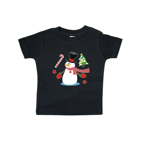 

Inktastic Top Hat Snowman with Christmas Tree and Candy Cane Gift Baby Boy or Baby Girl T-Shirt