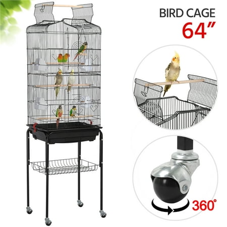 Topeakmart Metal Bird Cage with Stand, Black, 64&quot;, Open Top