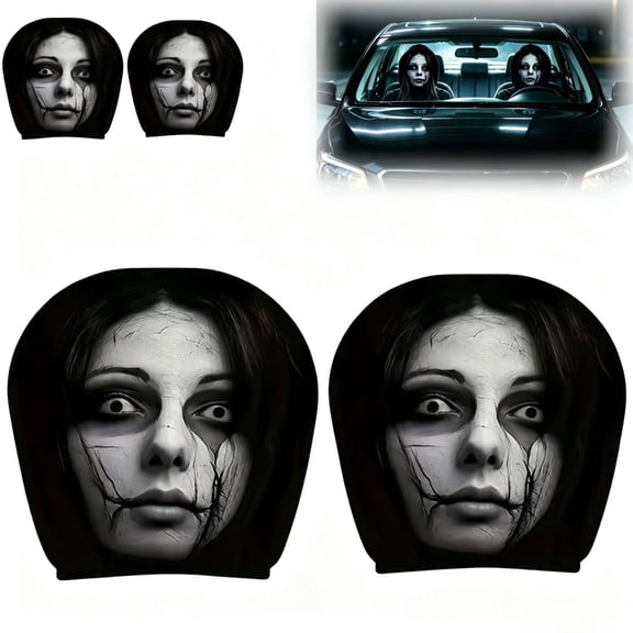 2 Pack Novelty Ghost Face Car Headrest Covers for Cars, Upgraded Snug Fit Auto Seat Protector, Soft Breathable Polyester Holiday Vehicle Interior Decor Accessories for Cars Trucks SUVs