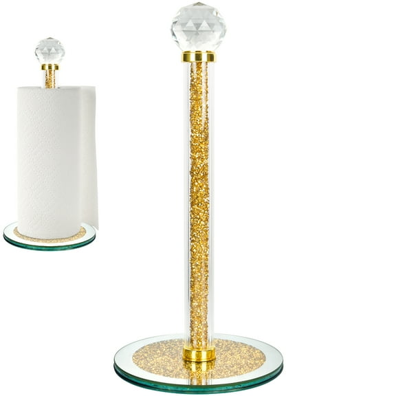 Crystal Glass Paper Towel Holder with Gold Glitter: Dazzling Kitchen & Bathroom Decor