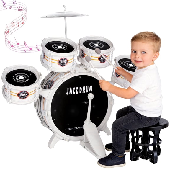 Caunedy Upgrade Big Size Kid Drum Set for Toddlers with 5 Jazz Drum Kit & Star Light Musical Instrument Toys,Boys Gils Gifts for Aged 1-3 3-5
