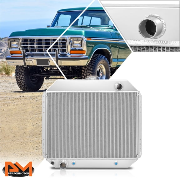 PM PERFORMOTOR Aluminum 2-Row Racing Radiator for 68-79 Ford F-100/F-150/F-250 Pickup/Bronco
