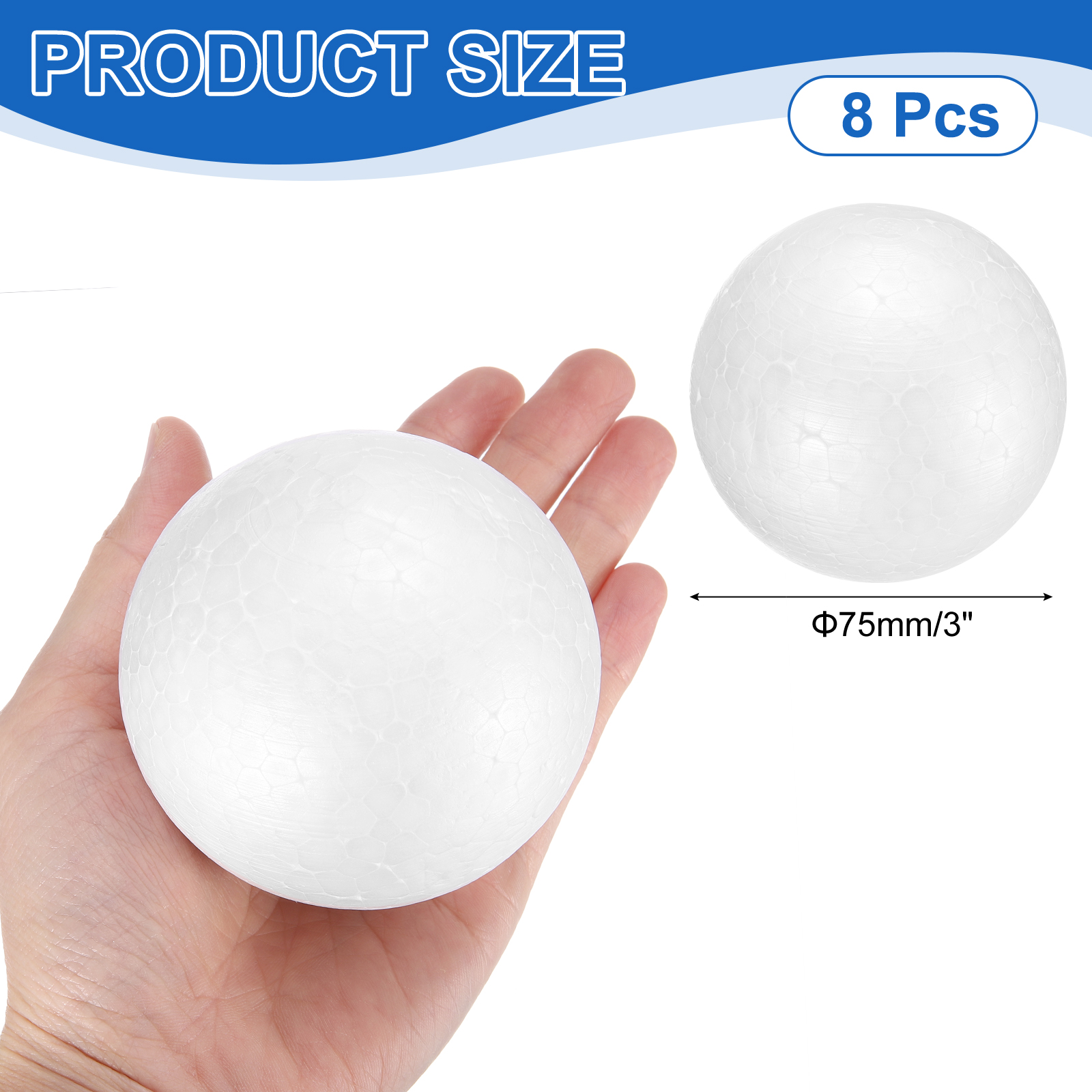 8 Pcs White Foam Balls, 3 Inch Polystyrene Solid Round Balls DIY Craft Foam