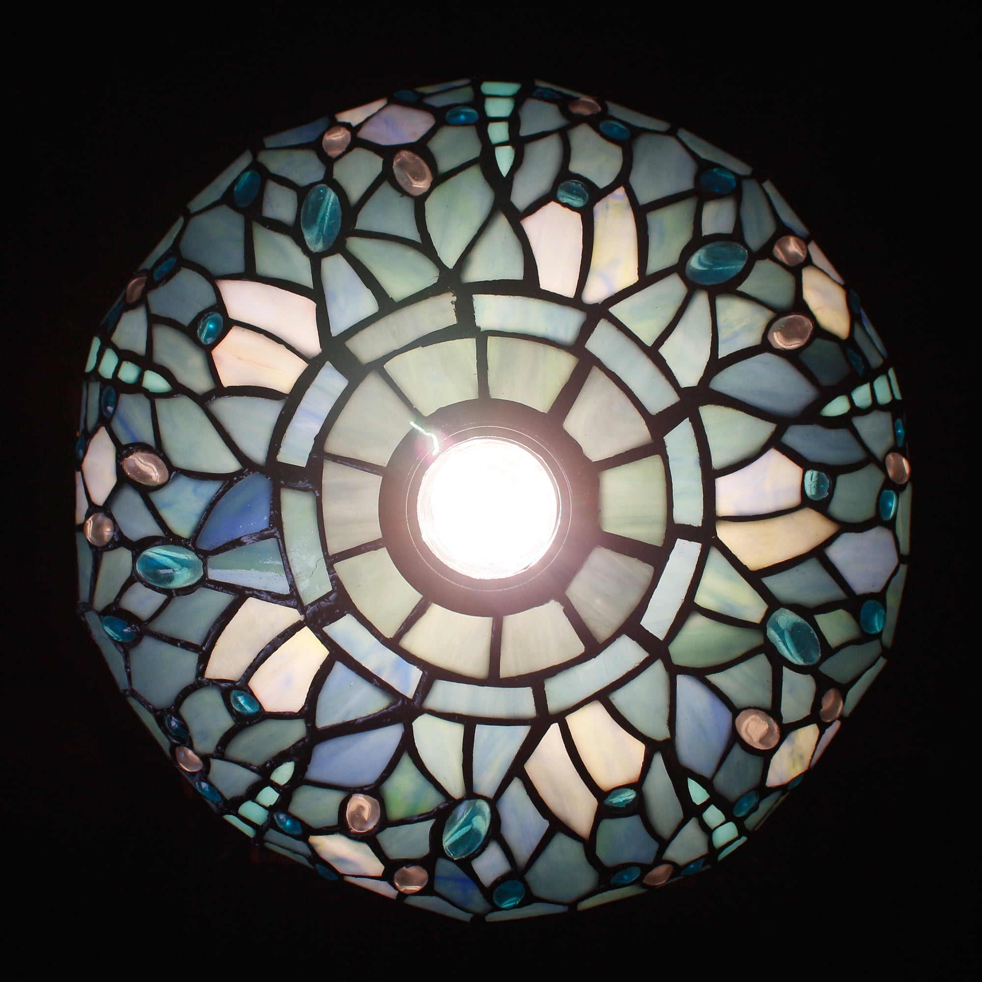 Tiffany Lamp Shade Replacement W12H6 Inch Sea Blue Stained Glass Dragonfly Lampshade Only 1-5/8-Inch Fitter Opening for Floor Arch Lamp Torchiere Lamp Ceiling Fixture Pendant Light S147
