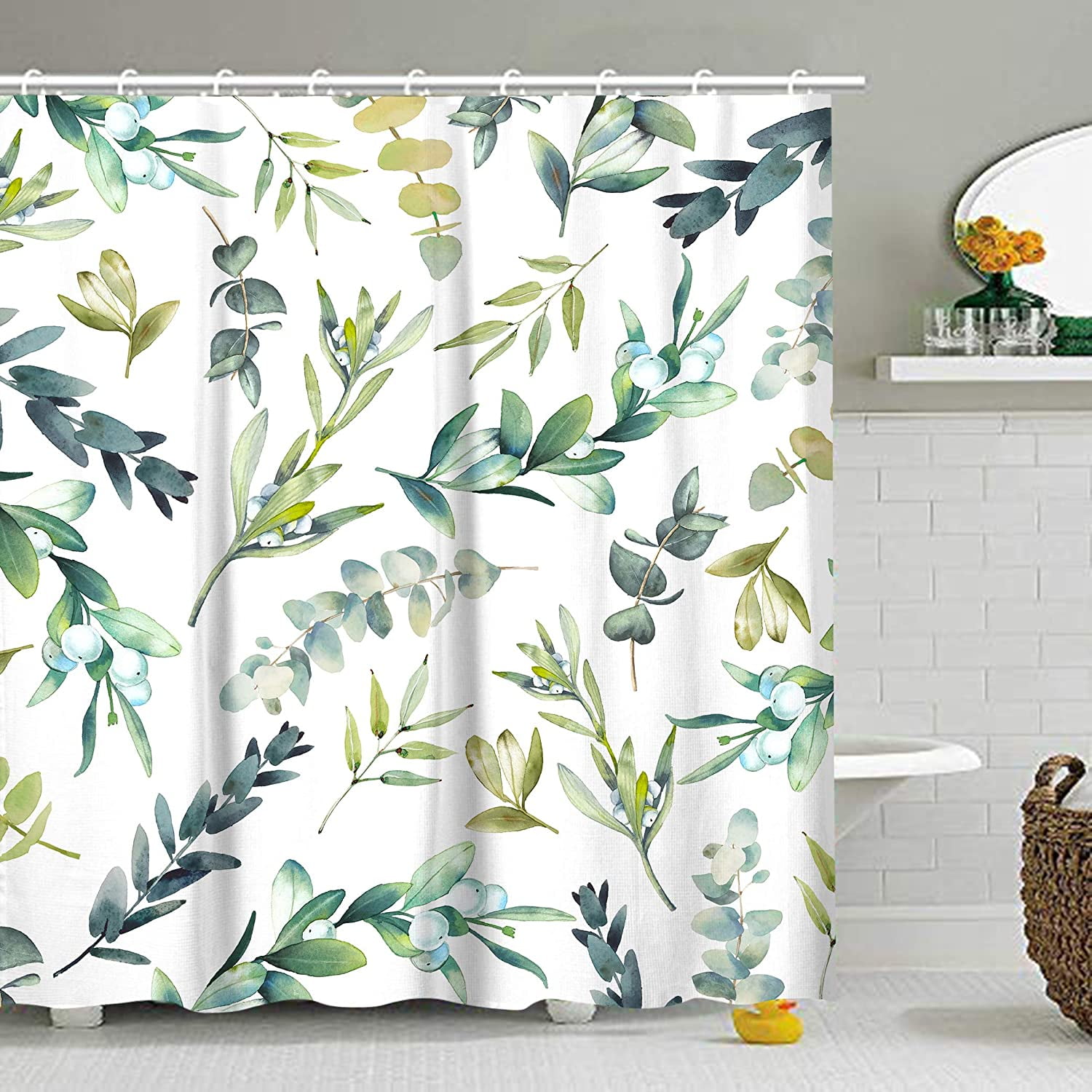 Green Shower Curtain, Plant Shower Curtain, Leaf Shower Curtains Set ...