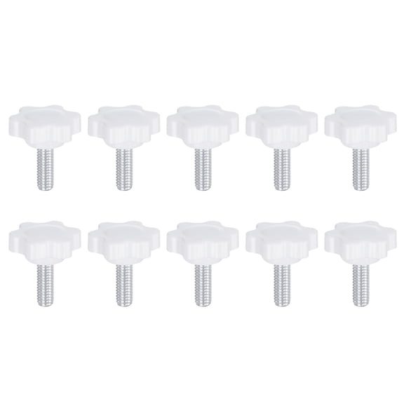 Uxcell 10 Pieces Star Knobs M6 x 16mm Thread 25mm 6-Point Head Stud Knob Hand Clamping Screw White
