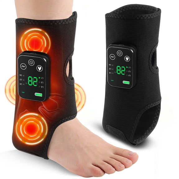 Cordless Foot Massager with Heat and Vibration, Hwallkare Electric Heated Ankle Massager Wrap with 6 Vibrating Modes & 5 Heating Levels, 4 Motors, 3 Auto-Off Timer (1Pc Black)