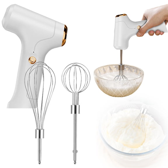 USB Rechargeable Hand Mixer - Cordless Electric Egg Beater and Whisk - Portable Kitchen Mixing Tool - White