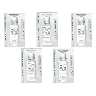 5 Pack - Biotrue Contact Lens Solution, Multi-Purpose Solution for Soft Contact Lenses, Lens Case Included, 2 FL OZ Travel Size