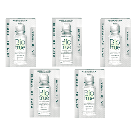 5 Pack - Biotrue Contact Lens Solution, Multi-Purpose Solution for Soft Contact Lenses, Lens Case Included, 2 FL OZ Travel Size