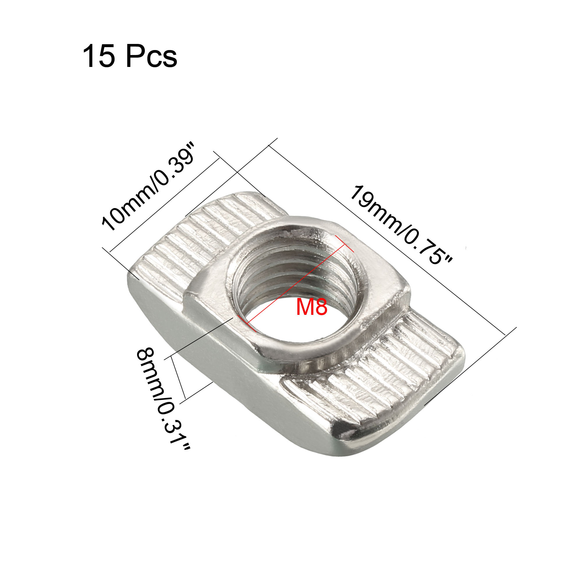 M8 Half Round roll in T-nut for 4545 Series Aluminum Extrusion Profile Nickel-Plated Carbon Steel Nuts with Slot T-Slot Pack of 10 