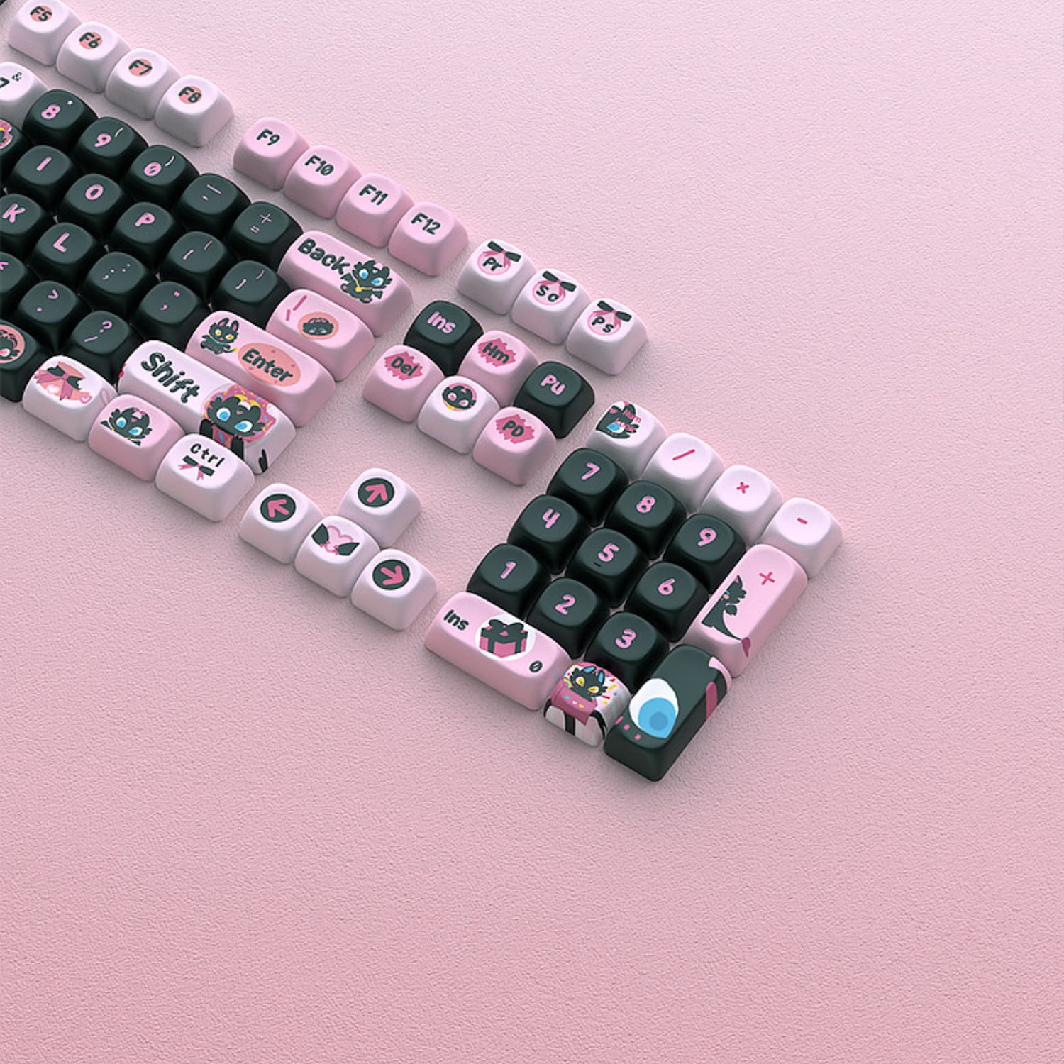 Cartoon Little Black Dragon Keycap Set, PBT Dye-Sublimation Original Design Cherry/MOA Profile Keycaps for Mechanical Keyboard