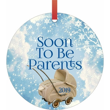 New Parents Ornament Soon To Be Parents 2019 New Baby Round Shaped Flat Semigloss Aluminum Christmas Ornament Tree Decoration ()