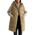 thumbnail image 3 of Hueook Puffer Vest for Women Hooded Sleeveless Zip Up Long Length Casual Winter Vest Coat with Pockets Khaki S, 3 of 10