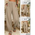 thumbnail image 7 of SLADYGLO Women Elastic Waist Multi Pockets Wide Leg Cotton Linen Harem Pants, 7 of 7