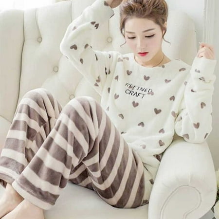 

Autumn Winter Warm Flannel Women Pyjamas Sets Thick Coral Velvet Long Sleeve Cartoon Sleepwear Thin Flannel Pajamas Set