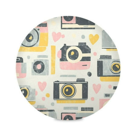 

WOBOGO Vintage Film Camera Pattern Round Placemats Set of 6 Heat Resistant Washable Kitchen Table Decorations 15.4in