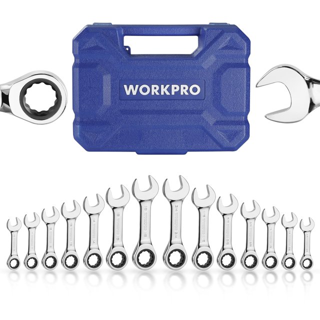 Juego de llaves rechonchas combinadas con trinquete WORKPRO, 14 piezas