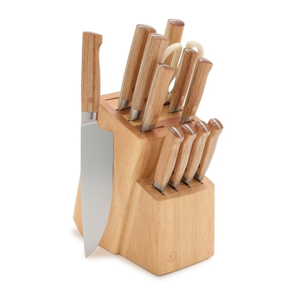 GreenPan Elite 13 Piece Wooden Knife Block Set, Professional Stainless Steel Blades with Titanium Coating