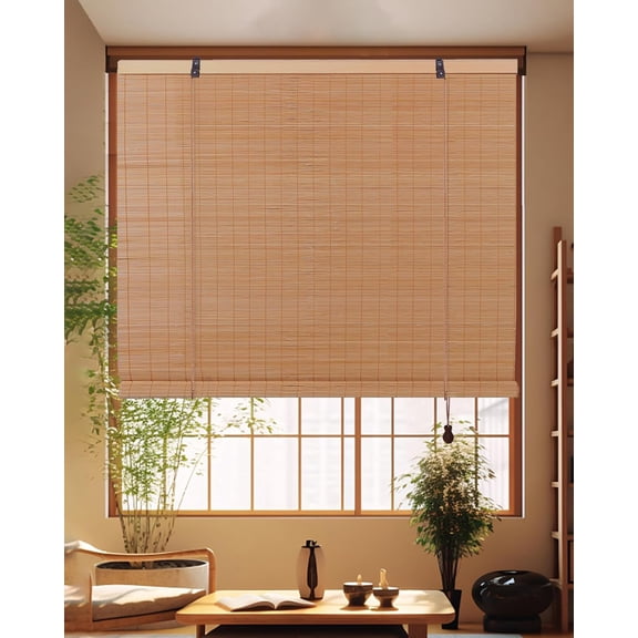 Retro Bamboo Blinds 35" W x 72" H Bamboo Roman Shades Light Filtering Roll Up Blind Curtains for Windows Doorways Indoor Outdoor Brown