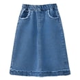 thumbnail image 5 of ZToonmas Girls Elastic Waist A-Line Denim Midi Skirt Casual Long Skirt with Pockets Summer Solid Skirt for 4-15 Years, 5 of 9