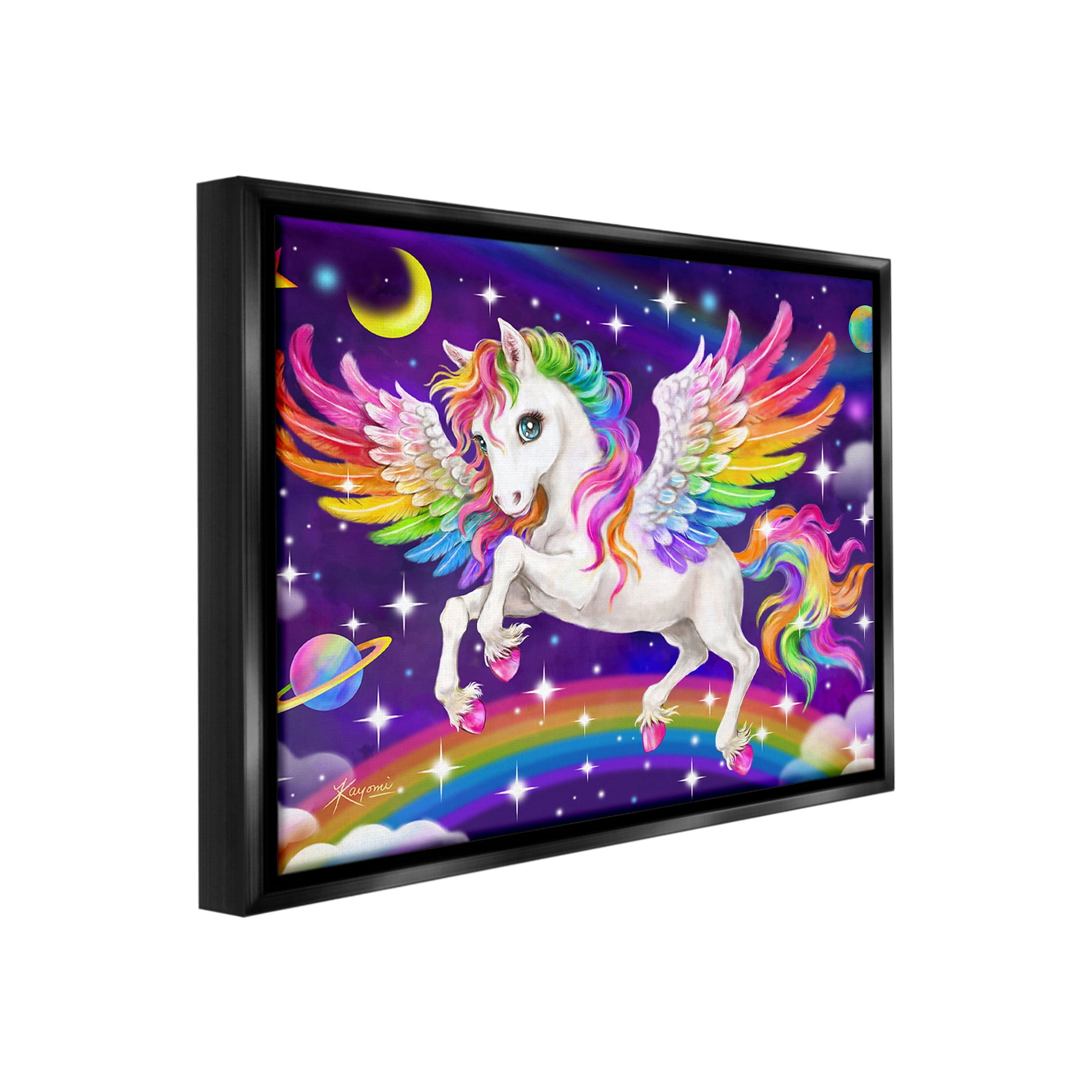 Stupell Industries Outer Space Unicorn Fairy Tales & Fantasy Painting Black Floater Framed Canvas Art Print Wall Art, 31 x 25