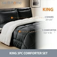 thumbnail image 3 of Swift Home 3PC Reversible Winter Plush Sherpa Faux Micromink Comforter Set, Black, King, 3 of 6