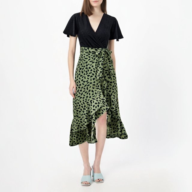 WILLBEST Vestidos Casuales Para Mujer Verano Elegante Vestido De Verano Con Cuello En V Y Manga Corta Con Bloques De Color Para Mujer, Vestido De Moda Para Ocasiones Casuales O Formales
