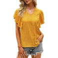 thumbnail image 2 of TRKIYQC Camisa suelta con botones en la parte delantera para mujer, blusas de trabajo de lunares suizos con cuello en V y mangas con volantes de verano TRKIYQC Vida cotidiana, 2 of 5