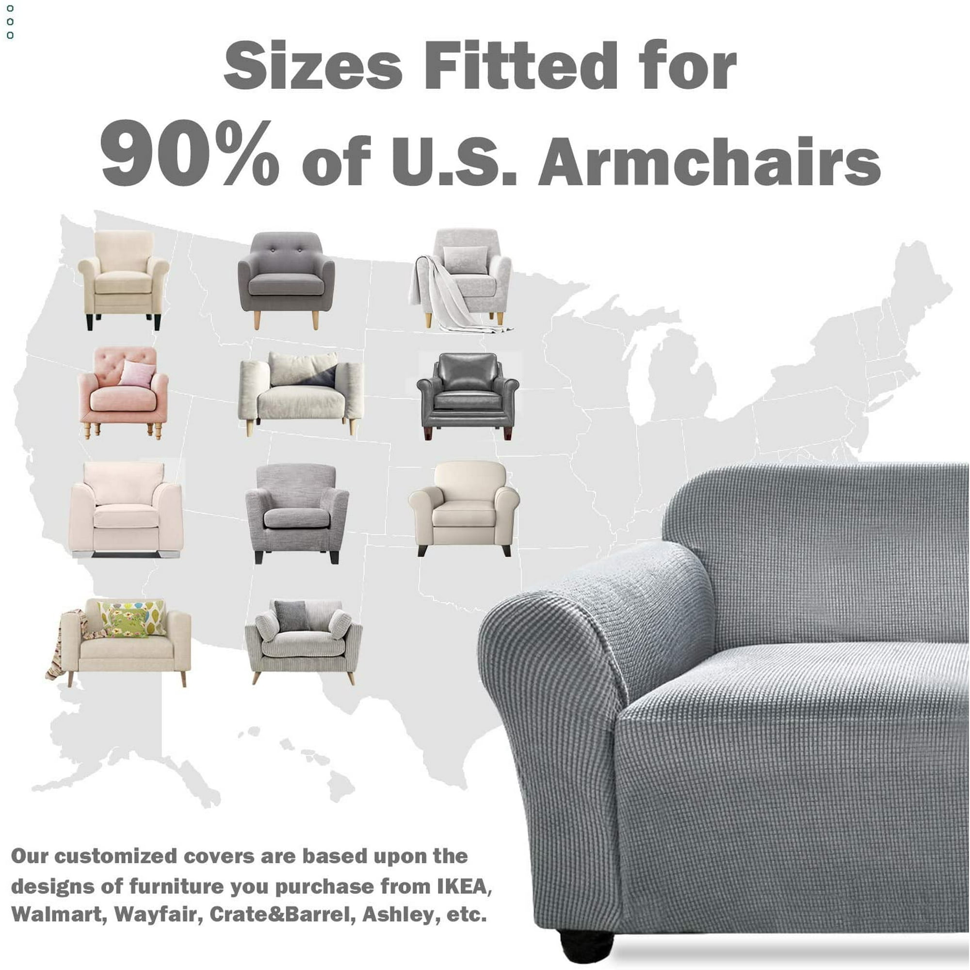 1 Piece Stretch Armchair Cover Spandex Jacquard Chair Cover for Living Room Washable Sofa Cover Fit Soft Furniture Protector for Armchair with Elastic Bottom for Living Room Small Light Grey Walmart.c...