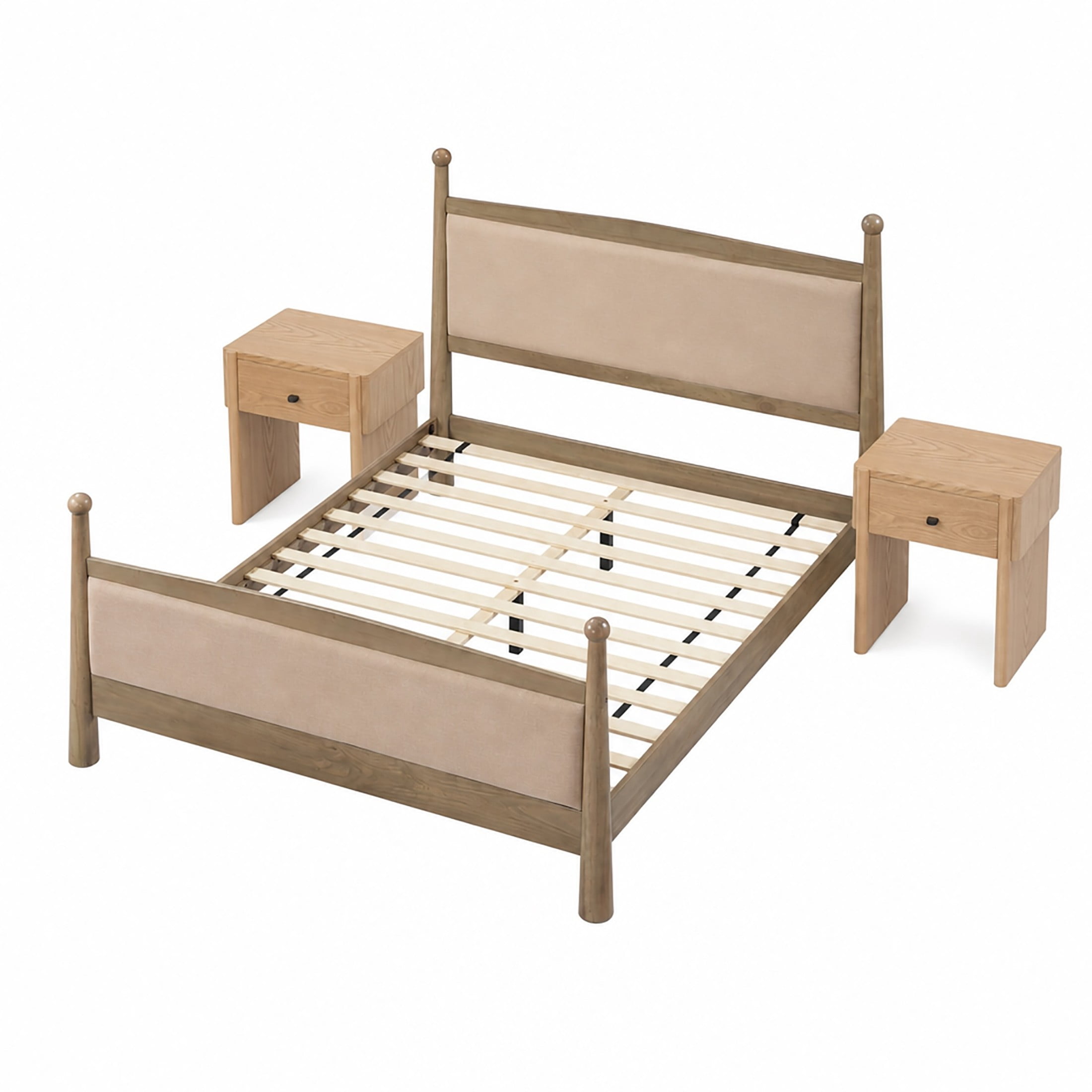 Christopher Knight Home 3-Piece Modern Bedroom Set, Queen Upholstered Bed with 2 Nightstands, Natural