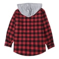 thumbnail image 7 of ZCFZJW Men's Flannel Hoodie Plaid Shirt Casual Long Sleeve Splicing Drawstring Button Down Hooded T-Shirts Jacket Lightweight Fall Spring Shacket Red XL, 7 of 7