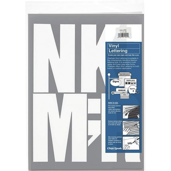 Chartpak Self-Adhesive Vinyl Capital Letters, 6 Inches High, White, 38 per Pack (01190)