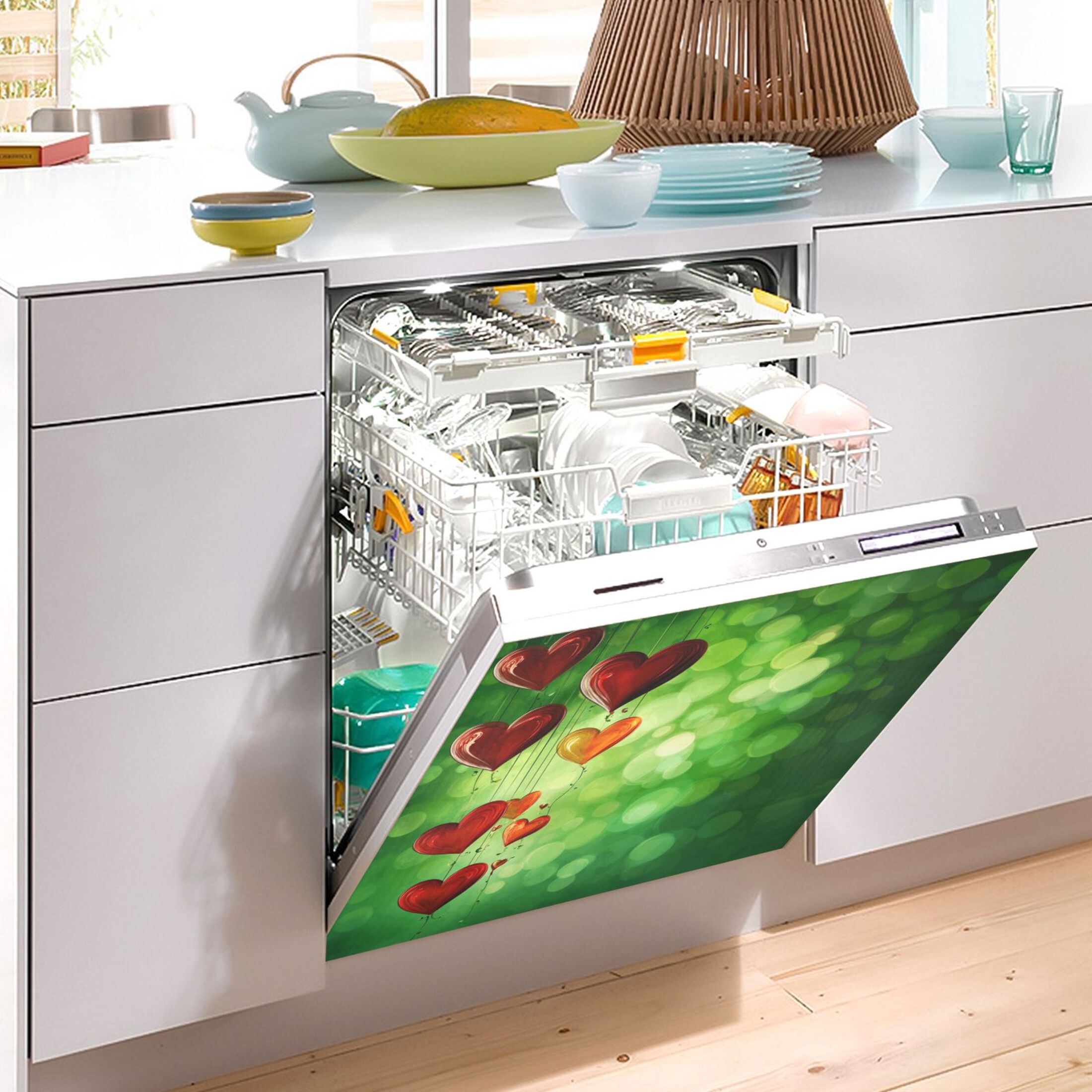 Dishwasher Magnetic Sticker 23x26 Inch Refrigerator Magnetic Sticker Washing Machine Magnetic Sticker Kitchen Panel Magnetic Sticker Home Decor Beautiful Green Love Pattern