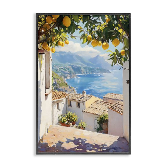 Stupell Industries French Country Amalfi Coast Lemon Overhang Black Framed Giclee Art, 12 x 18, by LSR Design Studio