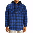 thumbnail image 3 of Flannel Plaid Shirt Jacket for Men Heavyweight Quilted Polyester Lined Snap Zip Up Hoodie Sweatshirt Coat (M, Blue), 3 of 6