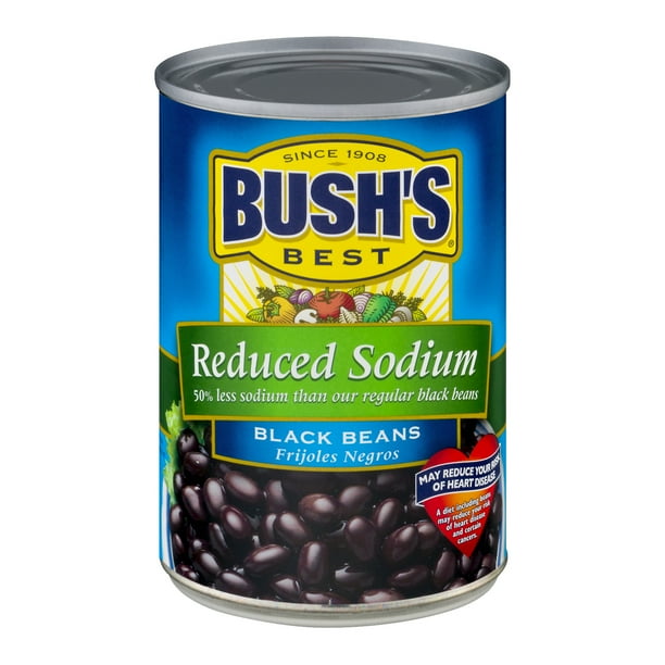BUSHS Reduced Sodium Black Beans Plant Based Protein Canned Black Beans