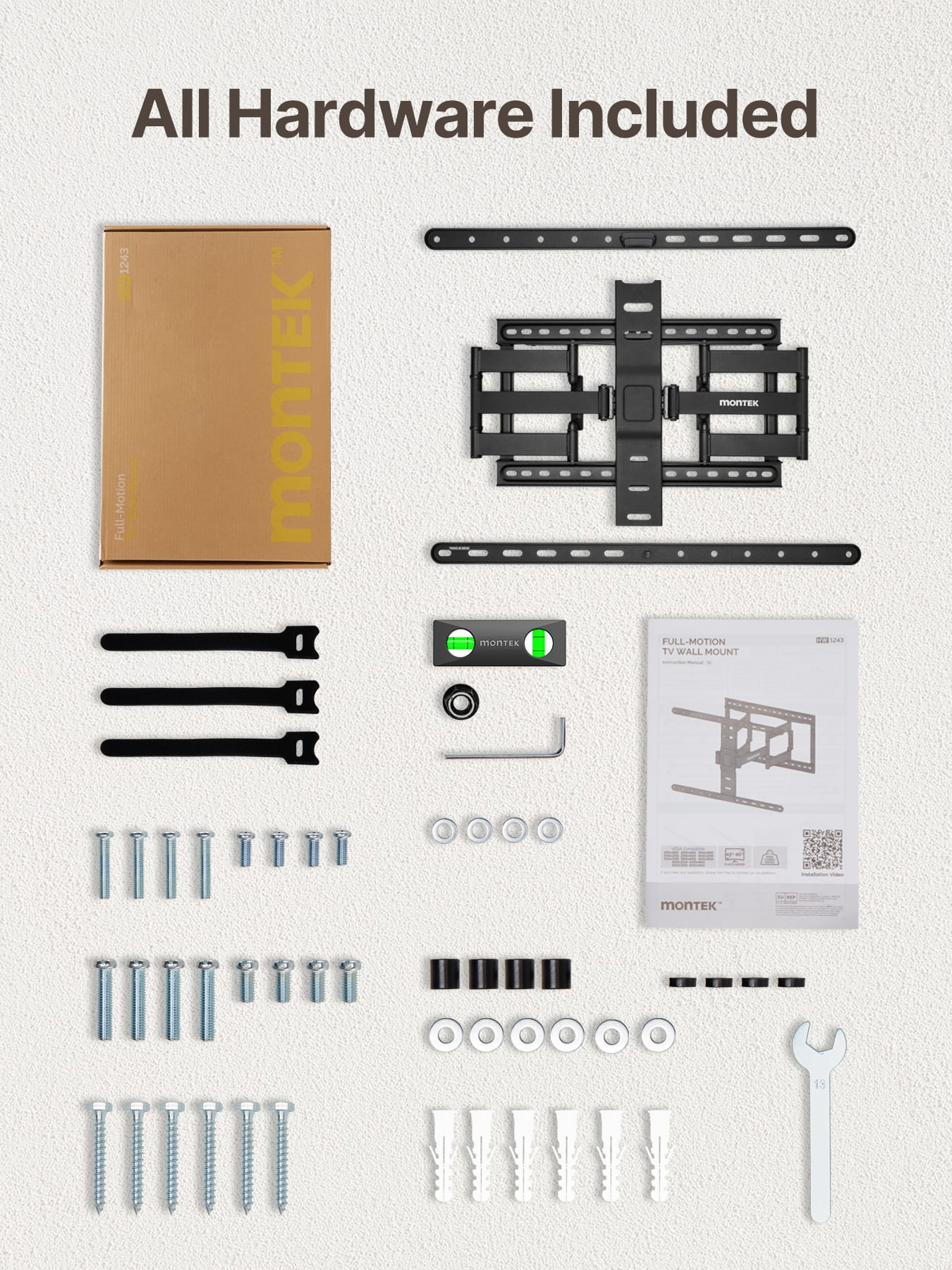monTEK Ultra Slim TV Wall Mount for 43 –90" TVs, Articulating Swivel Bracket with Cable Management, VESA up to 600x400mm, 132lbs Capacity