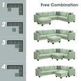 thumbnail image 6 of 7 Seats Modular Sectional Sofa with Ottoman, L Shape Fabric Sofa Corner Couch Set Living Room Couches Sets with 3 Pillows, Green, 112" x 87", 6 of 9